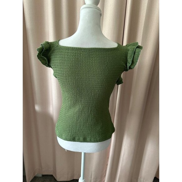 Green Textured Ruffled Sleeve Blouse Womens Size S - Picture 2 of 3